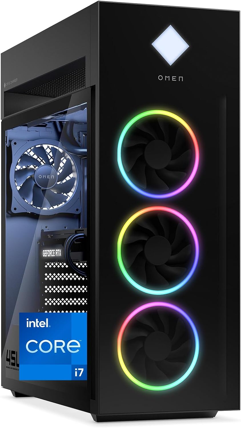 OMEN 45L Gaming Desktop, Intel Core i7-13700KF, 16 GB RAM, 1 TB Solid State Drive, NVIDIA GeForce RTX 4070 Ti Graphics, 