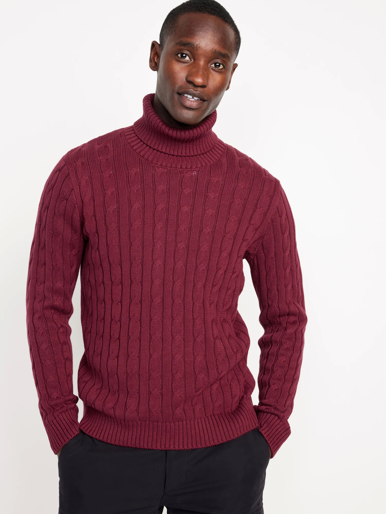 Old Navy Mens Cable-Knit Turtleneck Sweater Vintage Burgundy $13.28