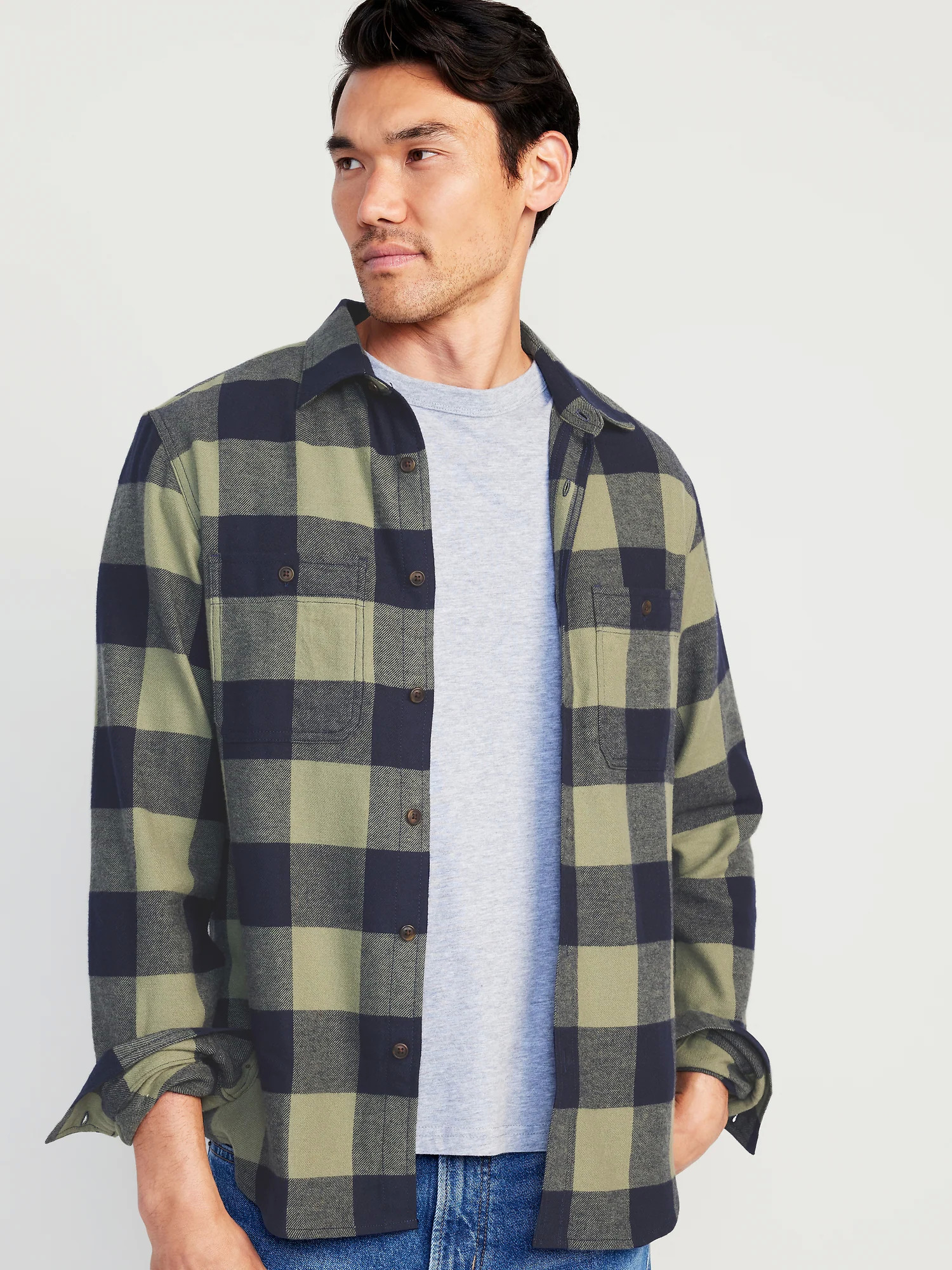 Old Navy Mens Flannel Shirt Green/Blue Plaid $5.57