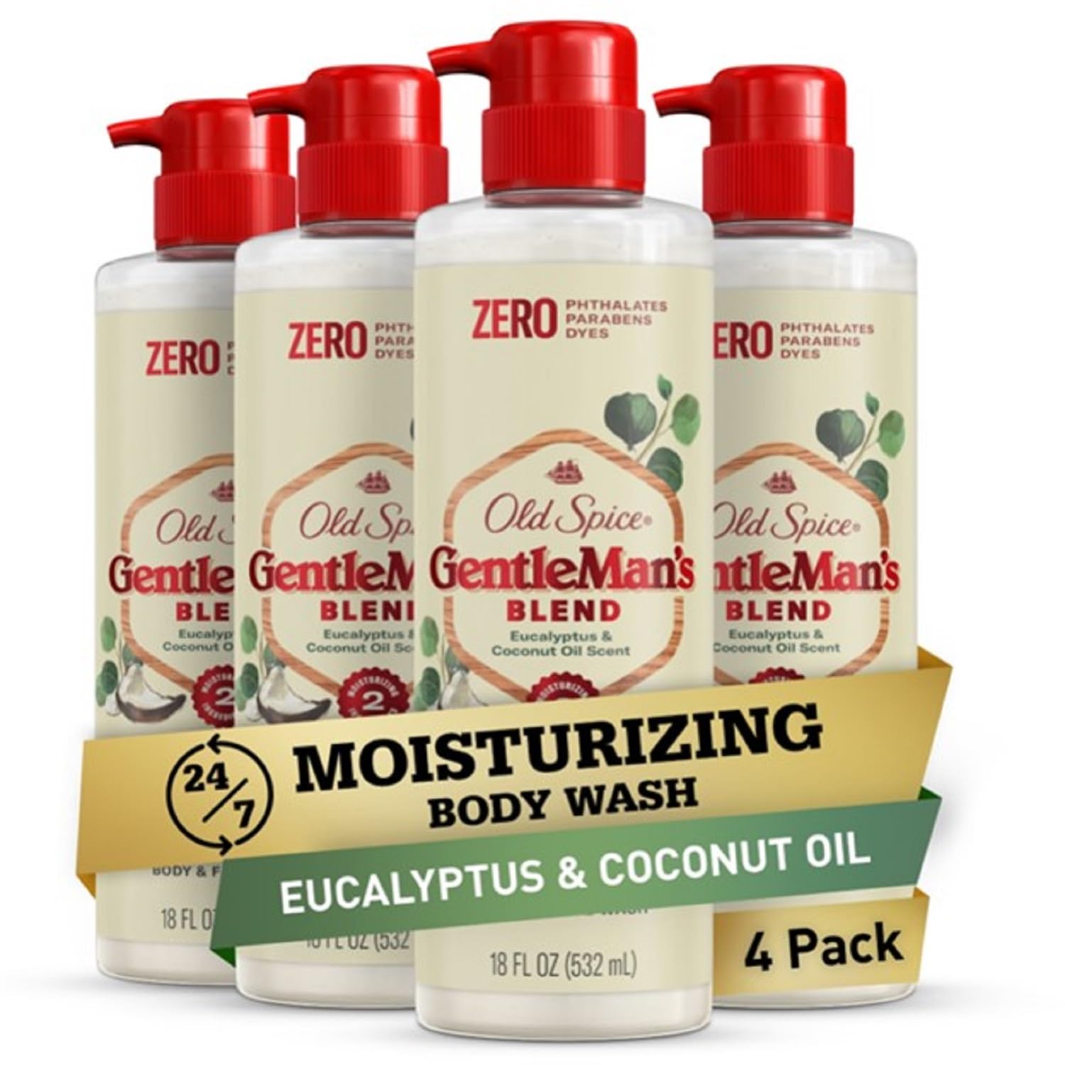 Old Spice Mens Body Wash GentleMans Blend Eucalyptus and Coconut Oil 18 Fl.oz Pack of 4 for $9.76