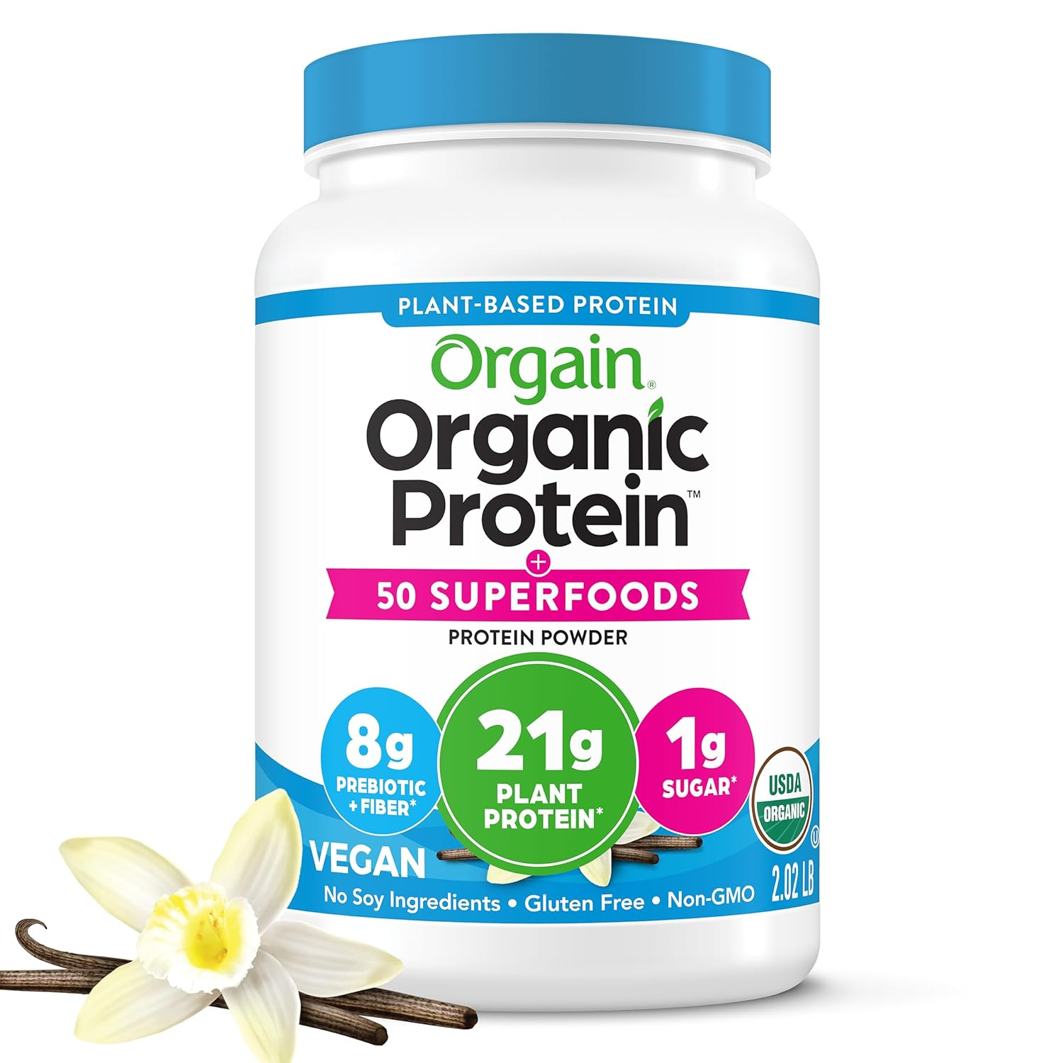 Orgain Organic Protein Superfoods Powder, Vanilla Bean - 21g of Protein, Vegan, Plant Based, 5g of Fiber, Non-GMO, 2.02l