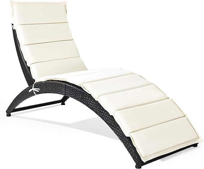 Outdoor Foldable Patio Lounge Chair/Rattan Lounger Chaise with Cushion Various Colors $70 Free Shipping