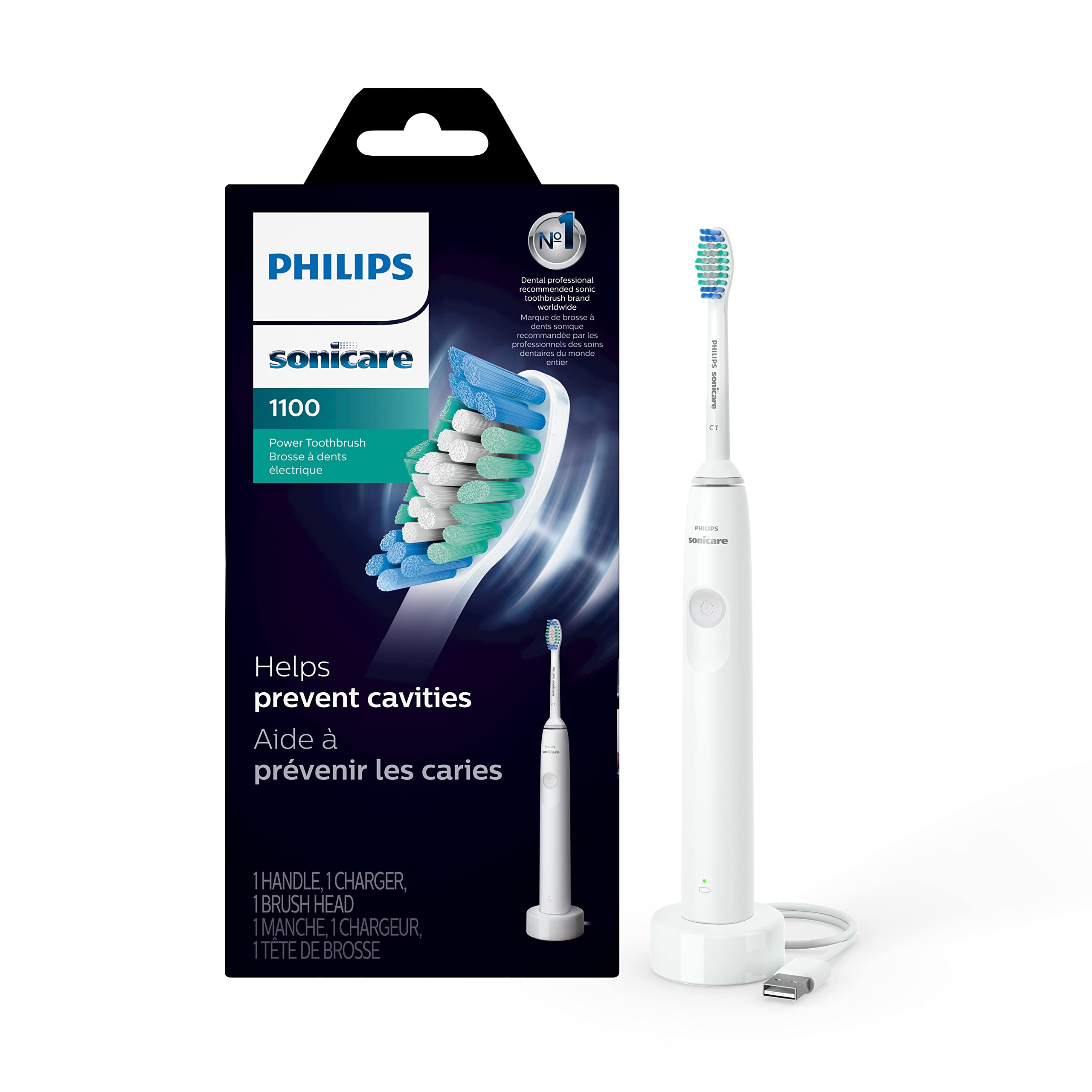 PHILIPS Sonicare 1100 Rechargeable Electric Toothbrush White Grey, HX3641/02 $19.95