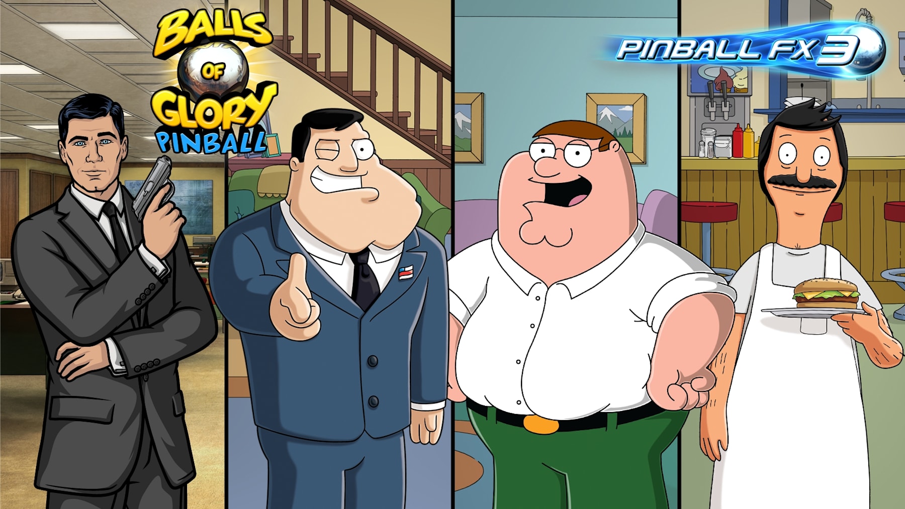 Pinball FX3 Balls of Glory Family Guy, American Dad , Bobs Burgers, and Archer Pinball Nintendo Switch Digital Download 