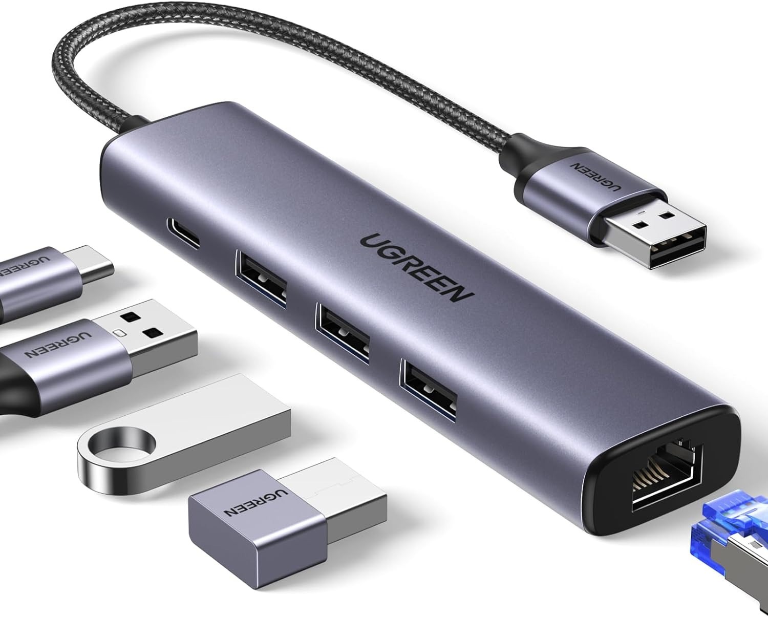 Prime Members UGREEN 5-in-1 USB 3.0 Ethernet Hub w/ 3 x USB 3.0 Ports, Gigabit Ethernet Port, Type C Power Port $10.25 F