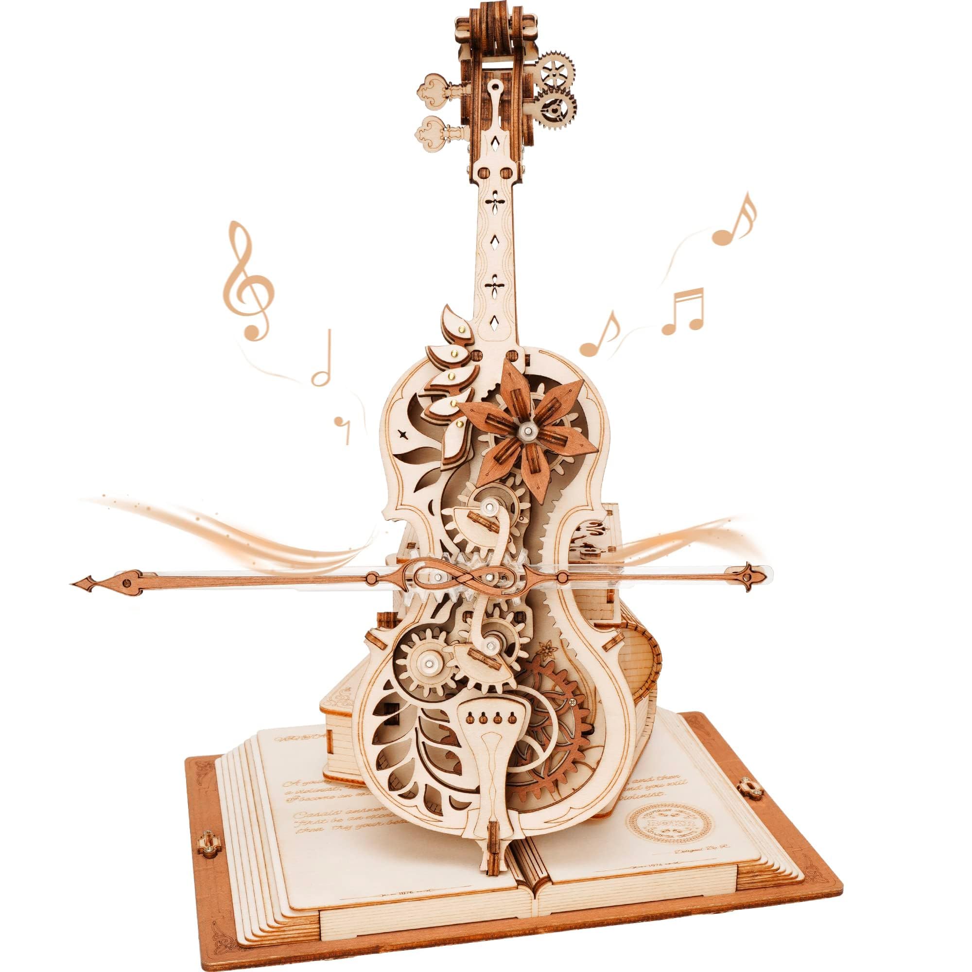 ROBOTIME Wooden Music Box Puzzles Magic Cello, 3D Wooden Puzzle for Adults $21.59