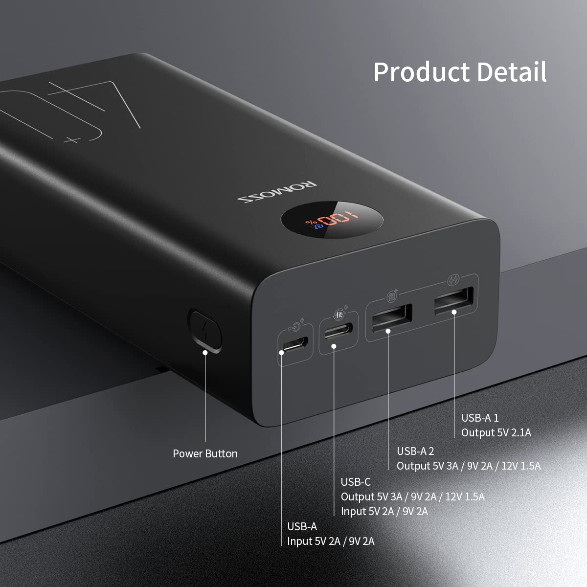 ROMOSS 40000mAh Portable Charger, 18W PD External Power Bank, USB C Fast Charging, Battery Pack LED Display with 3 Outpu