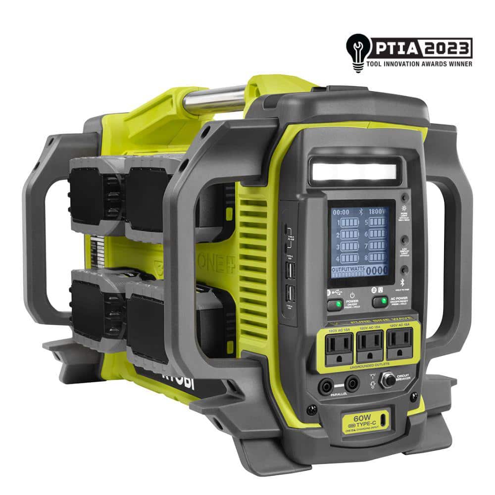 RYOBI ONE 1800-Watt Power Station Battery Inverter Push Button Battery Generator/8-Port Charger with 4 6.0 Ah Batteries 