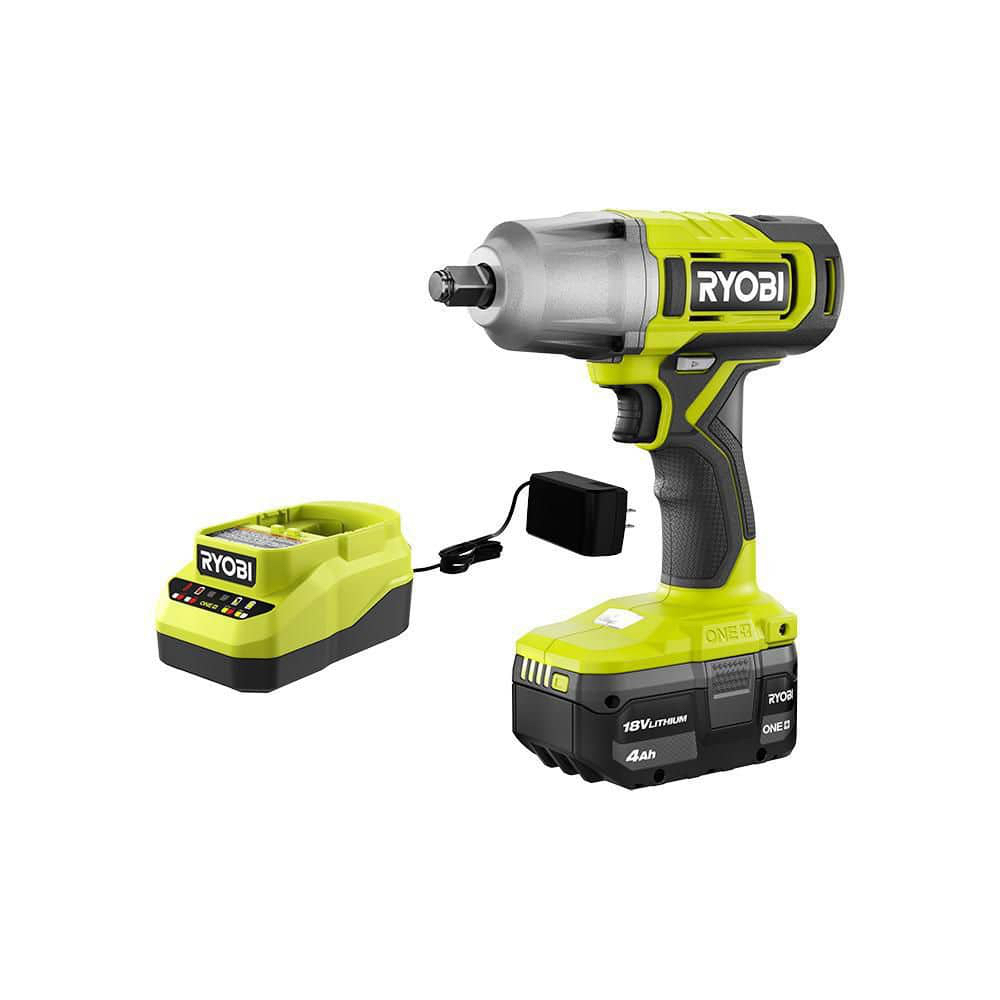 RYOBI ONE 18V Cordless 1/2 in. Impact Wrench Kit with 4.0 Ah Battery and Charger PCL265K1 - $99