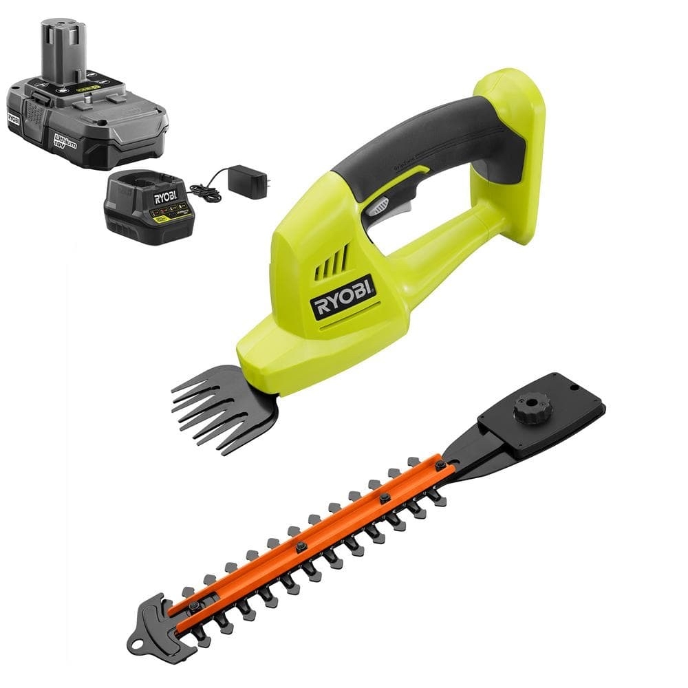 RYOBI ONE 18V Cordless Battery Grass Shear and Shrubber Trimmer with 1.3 Ah Battery and Charger P2910 - YMMV at Home Dep