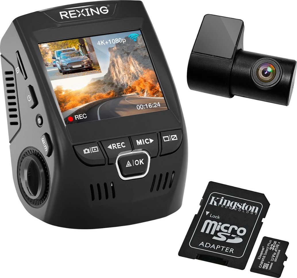 Rexing - V1P Plus 4K UHD Front Rear Dash Cam w/ Wi-Fi Black $110 Free Shipping