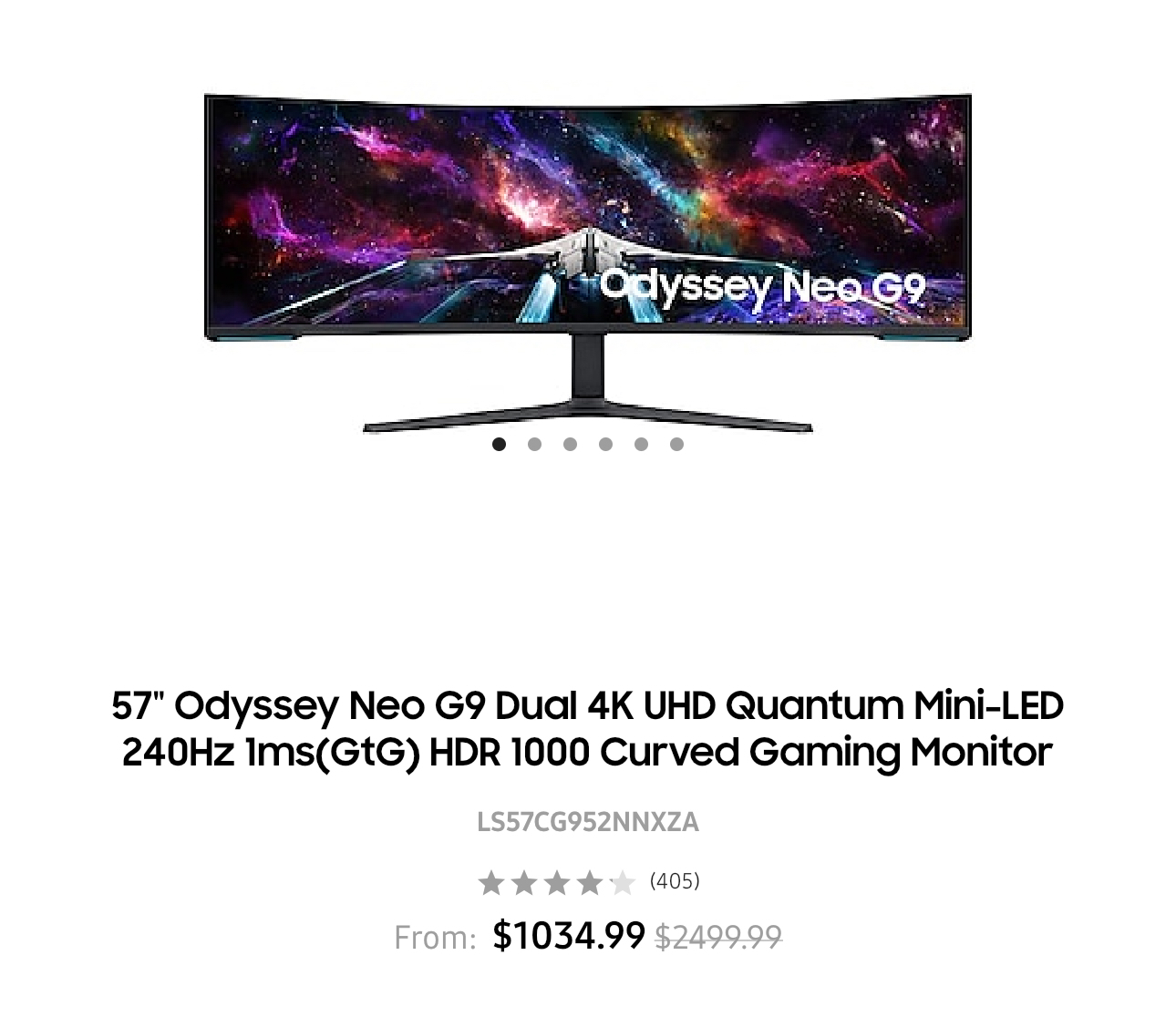 Samsung EPP YMMV 57 Odyssey Neo G9 Dual 4K UHD Quantum Mini-LED 240Hz 1ms GtG HDR 1000 Curved Gaming Monitor $1035