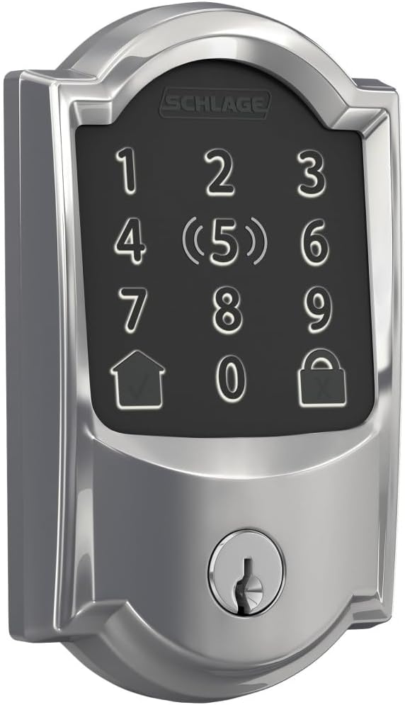 Schlage BE499WBCAM625 Encode Plus Camelot WiFi Deadbolt Smart Keyless Entry Touchscreen Door Lock, Bright Chrome $227.29