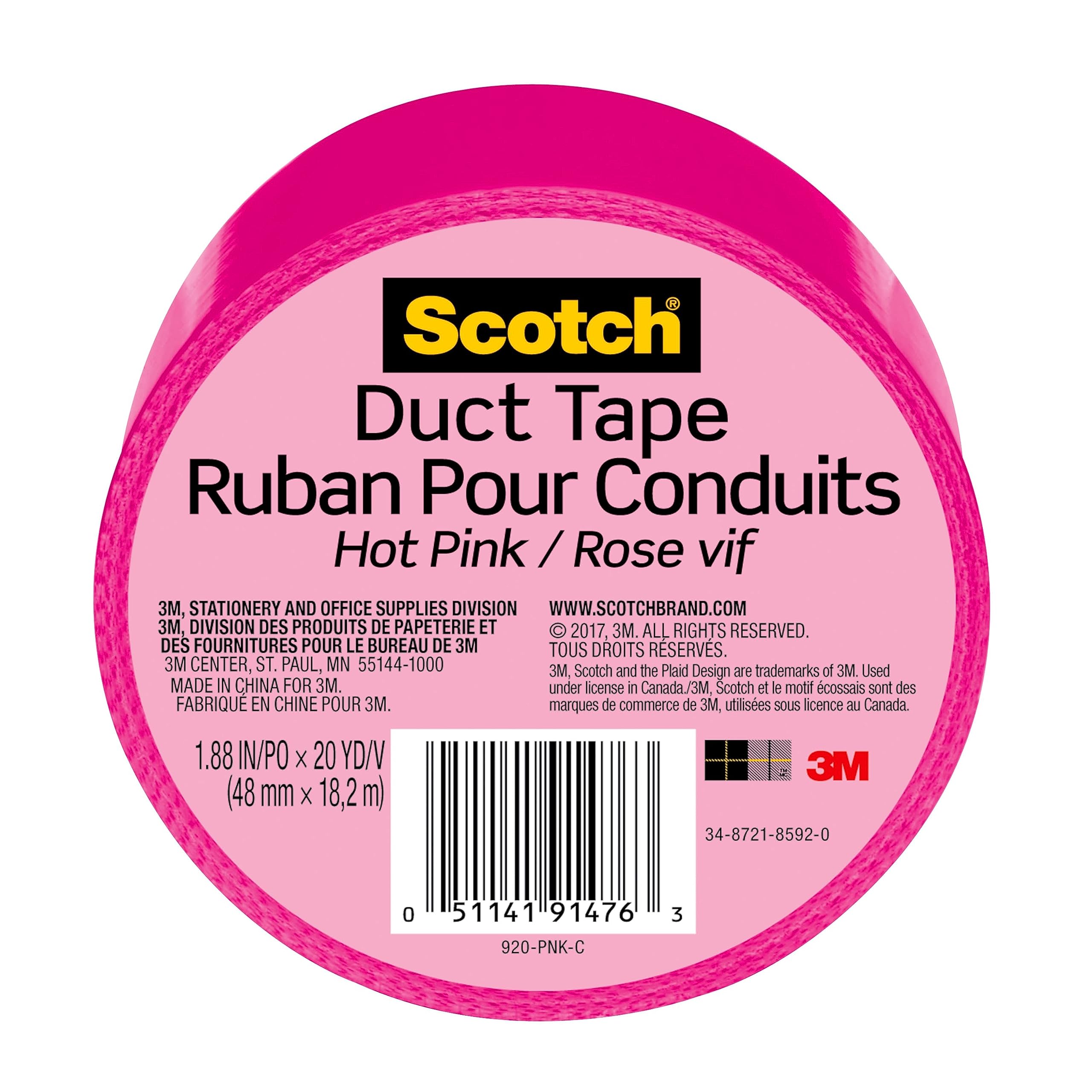 Scotch Duct Tape, 1.88 in x 20 yd, Hot Pink, 6 Pack $7.99 w/ Amazon Free Prime Shipping or Subscribe Save