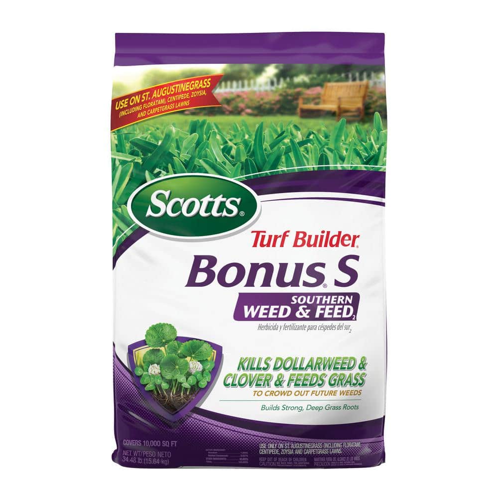 Scotts Turf Builder 34.48 lbs. 10,000 sq. ft. Bonus S Southern Weed Feed2, Weed Killer Plus Dry Lawn Fertilizer $47.97 a
