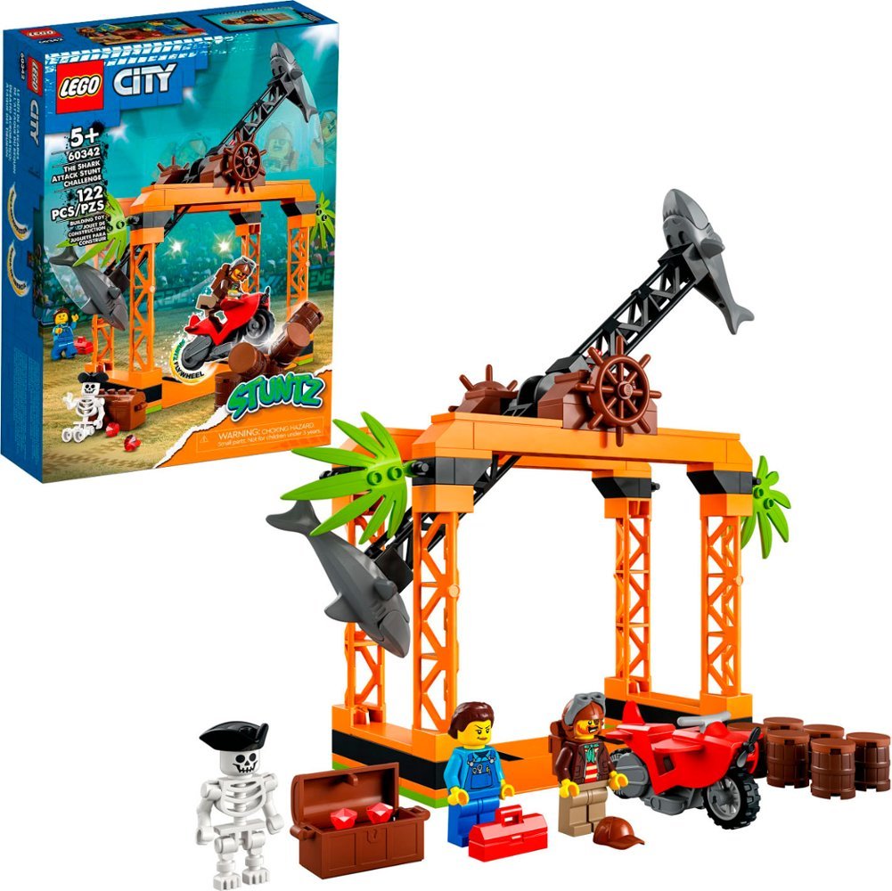 Select Best Buy Stores 122-Piece LEGO City Stuntz The Shark Attack Stunt Challenge Building Kit w/ 2 Minifigures Skeleto
