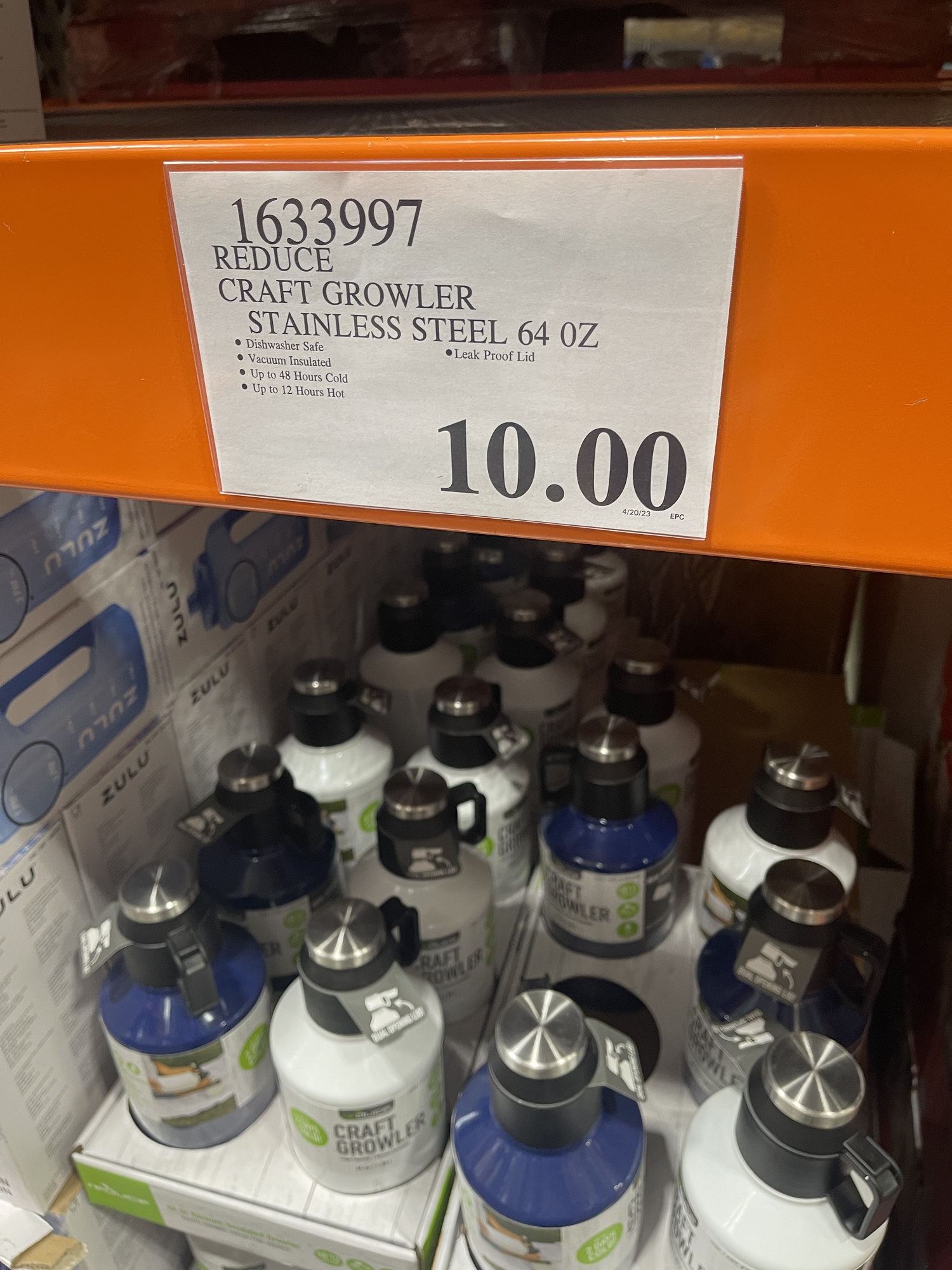 Select Costco Wholesale Locations 64oz. Reduce Craft Growler Insulated Bottle $10 Pricing/Availability May Vary