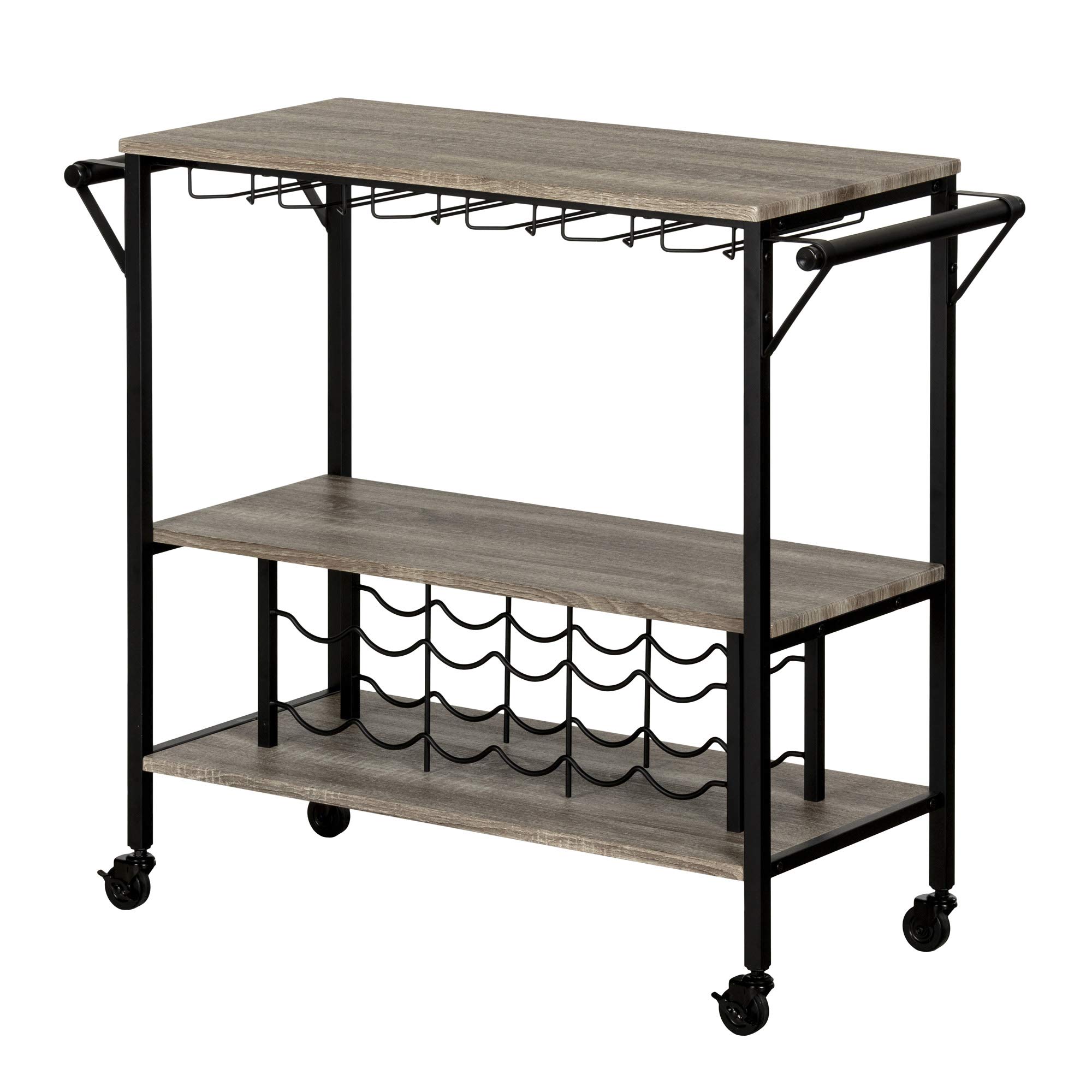 South Shore Munich 2-Tier Wheeled Bar Cart w/ 12-Bottle Rack 18-Wine Glass Storage Weathered Oak Matte Black $62.57 Free