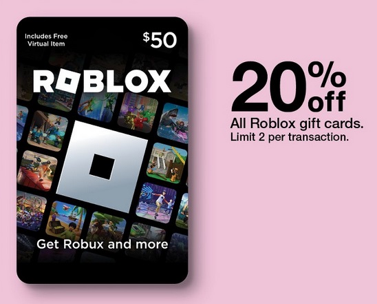 Starts March 24 All Roblox Gift Cards 20 Off Standard Mail/Physical or Email Delivery via Target