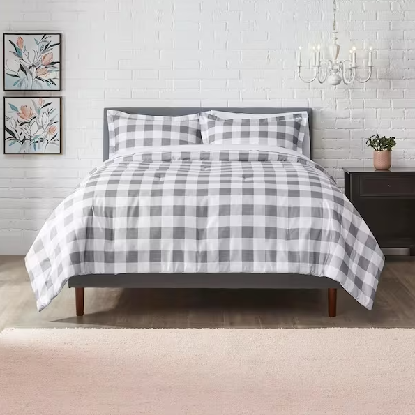 StyleWell Comforter Sets Tatefield Stone Gray Reversible Gingham Twin $14.60 More Free S H