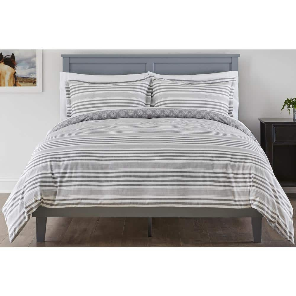 StyleWell Malcolm 3-Piece Stone Gray Stripe Full/Queen Duvet Cover Set CN0011-F/Q Ston - The Home Depot $18.00