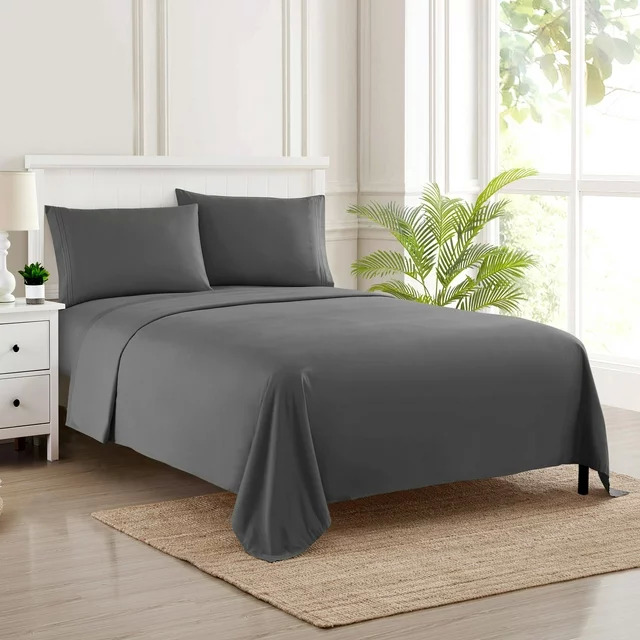 Sweet Home Collection 1800 Series Bed Sheets Set w/ 2 Pillowcases Microfiber, Gray, King $11.77 Free S H w/ Walmart or $