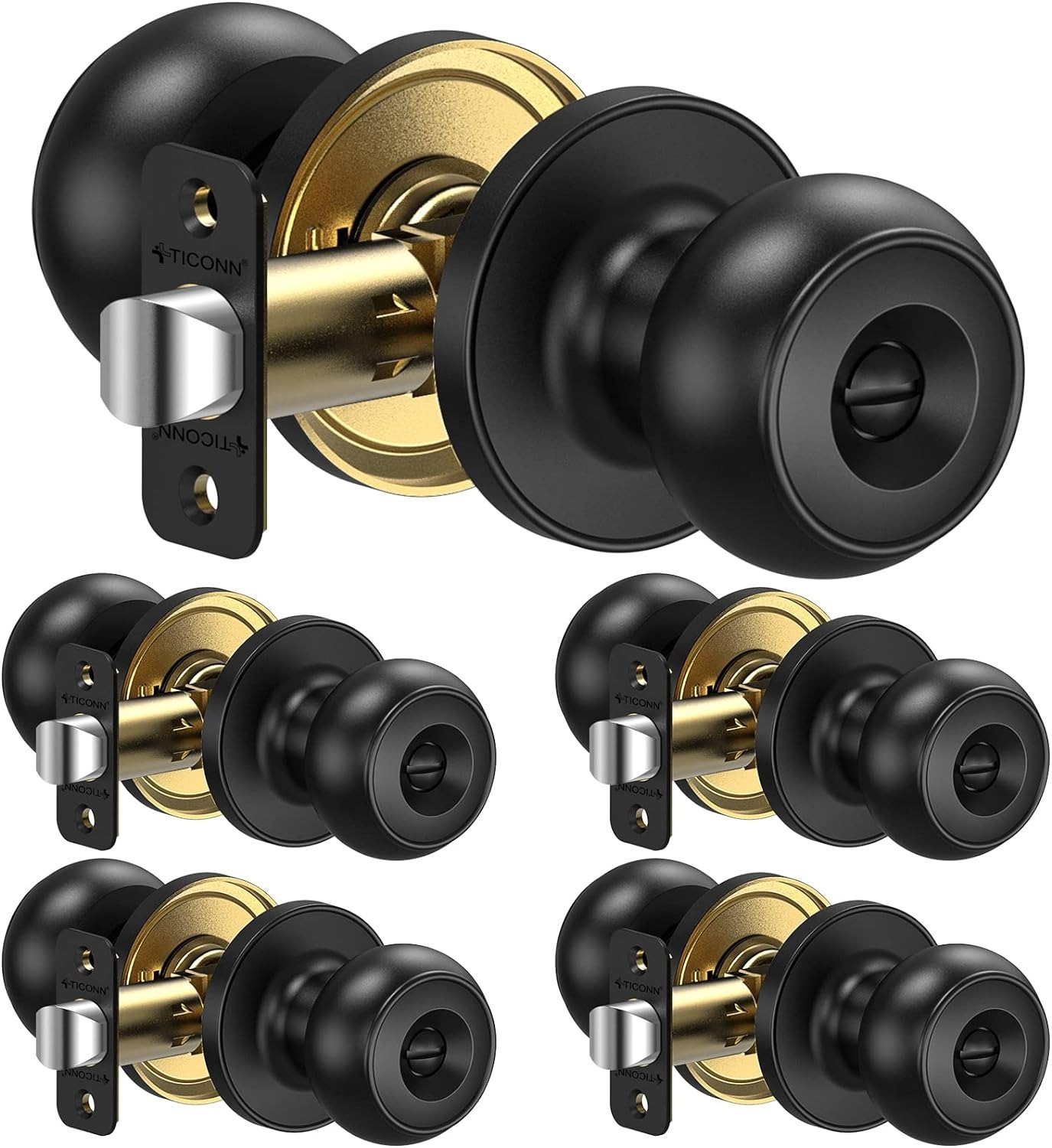 TICONN Round Door Knobs for Indoor Doors 1,2,5Pk, Matte Black/Satin Nickel, Deadbolt, Dummy, Keyed Entry from $5.99 to $
