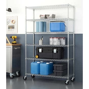 TRINITY 6-Tier Wire Shelving Rack, 48 x 18 x 72 NSF, Includes Wheels - $119