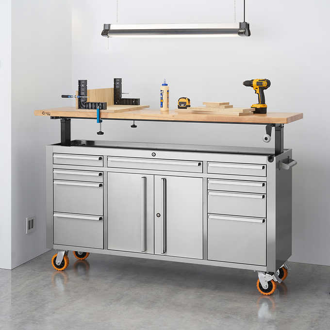 TRINITY PRO 72 Stainless Steel Rolling Workbench with Adjustable-Height Top $999.99 at Costco