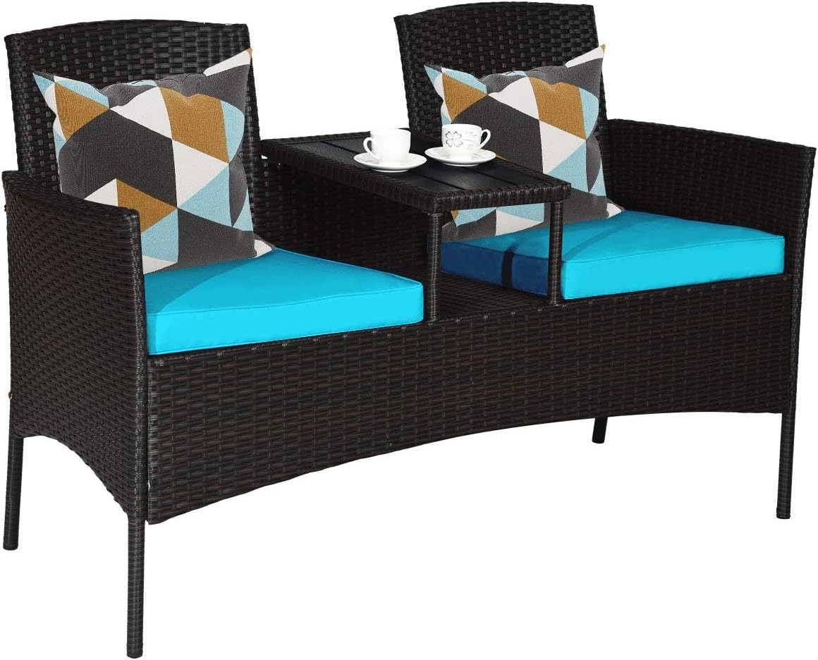 Tangkula 3-Piece Patio Rattan Wicker Conversation Set w/ Cushions Built-in Coffee Table Various Cushion Colors from $97.