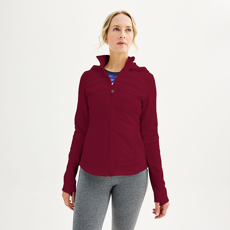 Tek Gear Womens Hooded Mixed-Media Jacket Deco Sangria, Size XS-XXL $13.75 Free Store Pickup at Kohls or Free Shipping o