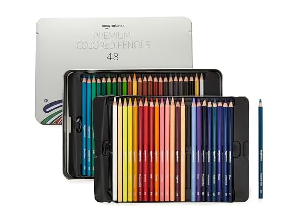 Woot Appsclusive 48-Count Amazon Basics Premium Colored Pencils w/ Tin Storage Case Detachable Lid Soft Core $7 $0.15 ea
