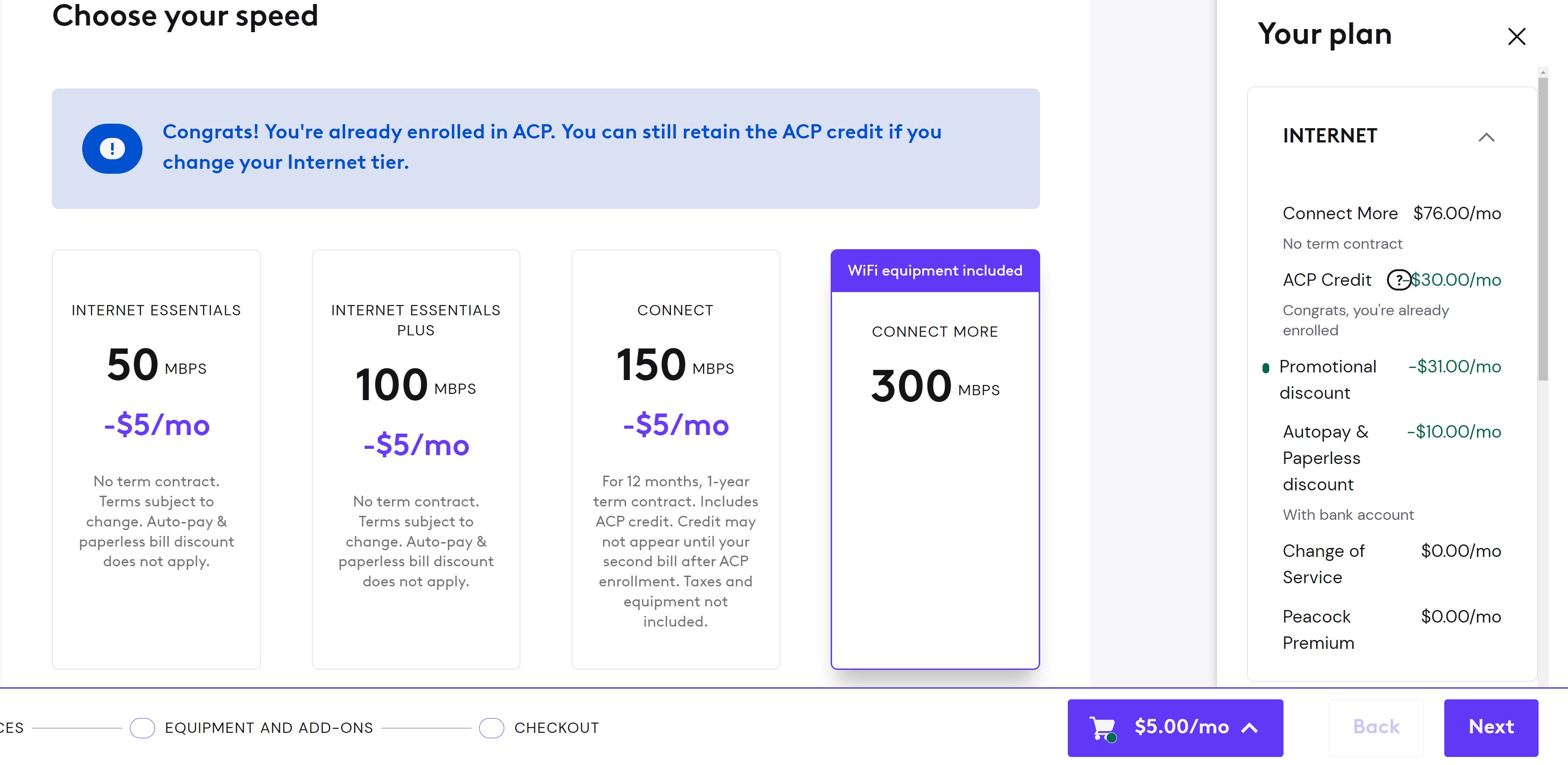 Xfinity current Internet Essentials customers can upgrade to 300mps/$5 month for the next 2 years