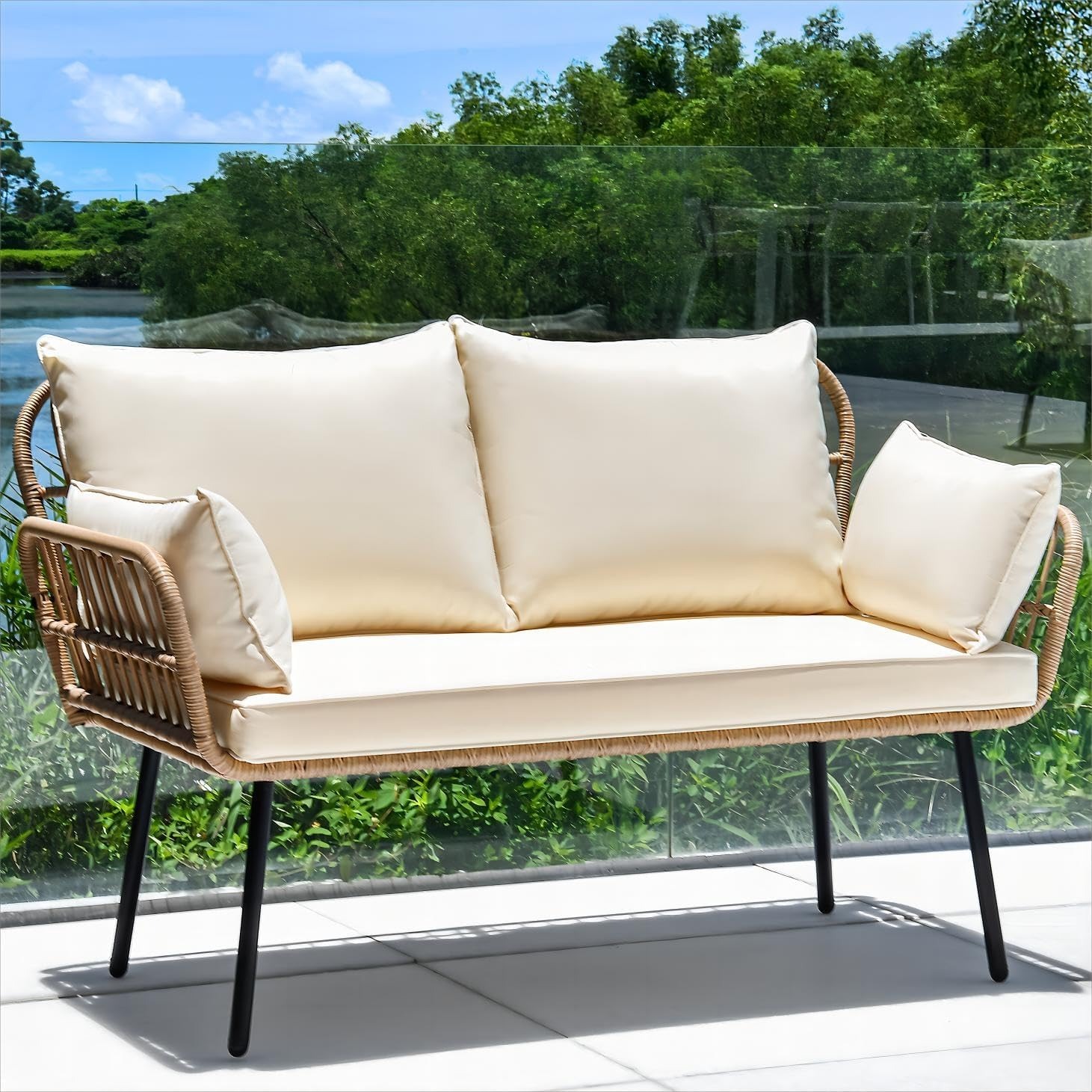 YITAHOME Rattan Wicker Patio Loveseat w/ Cushion Pillows $115 Free Shipping