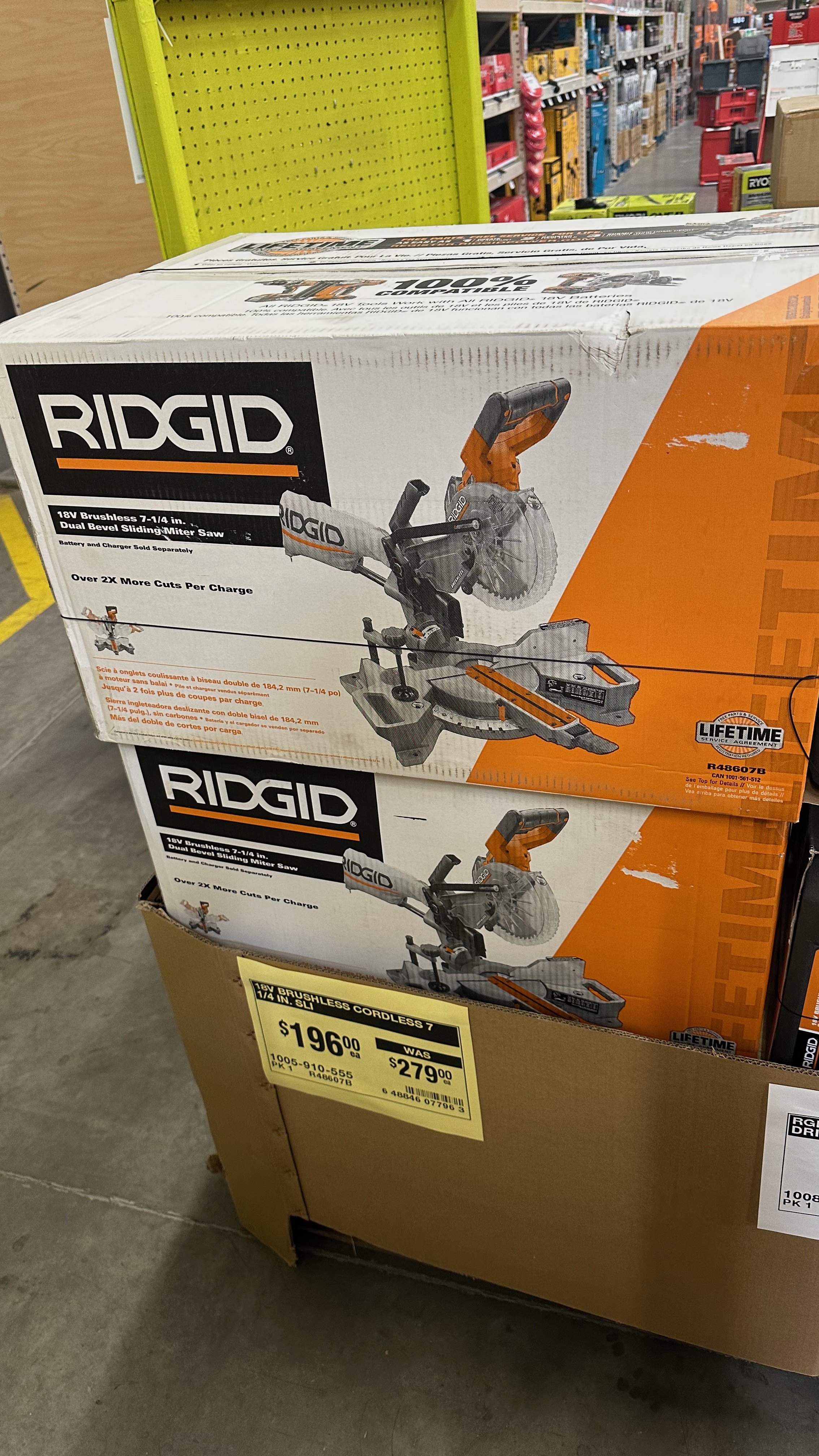 YMMV - $196 - RIDGID 18V Brushless Cordless 7-1/4 in. Dual Bevel Sliding Miter Saw Tool Only R48607B - $196