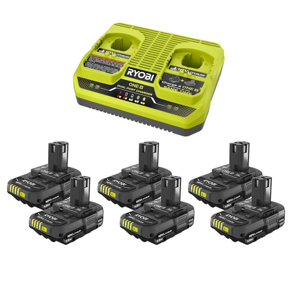 YMMV RYOBI ONE 18V 6 1.5 Ah Batteries with Dual-Port Charger Starter Kit PSK026 - $85
