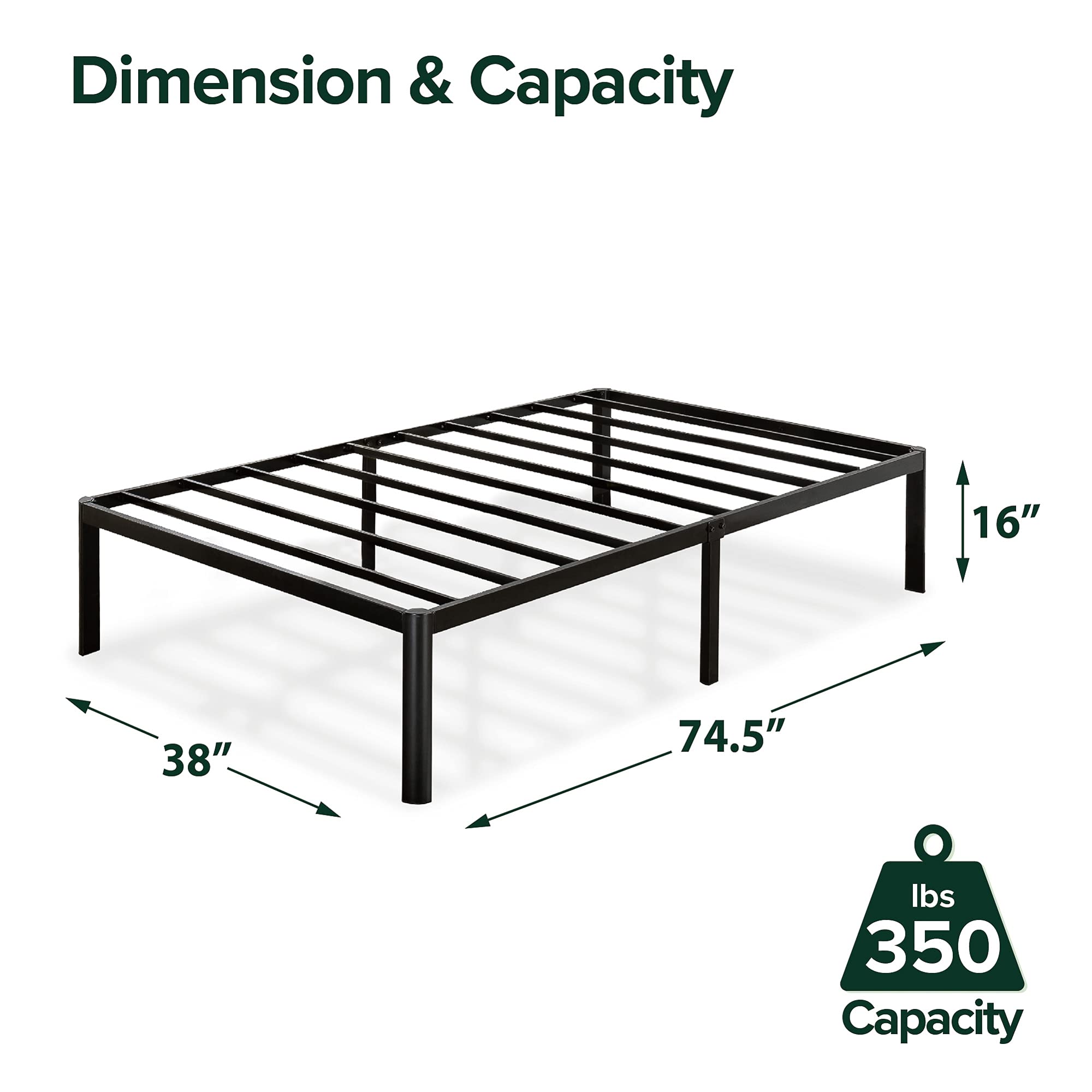 ZINUS Van 16 Inch Metal Platform Bed Frame / Steel Slat Support / No Box Spring Needed / Easy Assembly, Twin $38 after 2