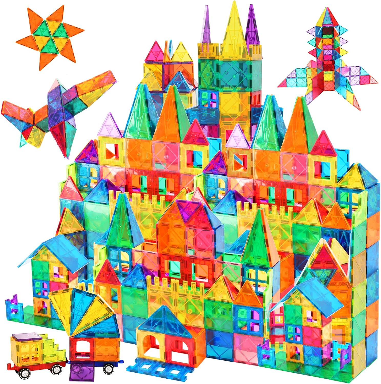 Woot 130 PCS Magnetic Tiles Building Blocks 3D Clear Construction Playboards, Inspiration, Creativity Beyond Imagination